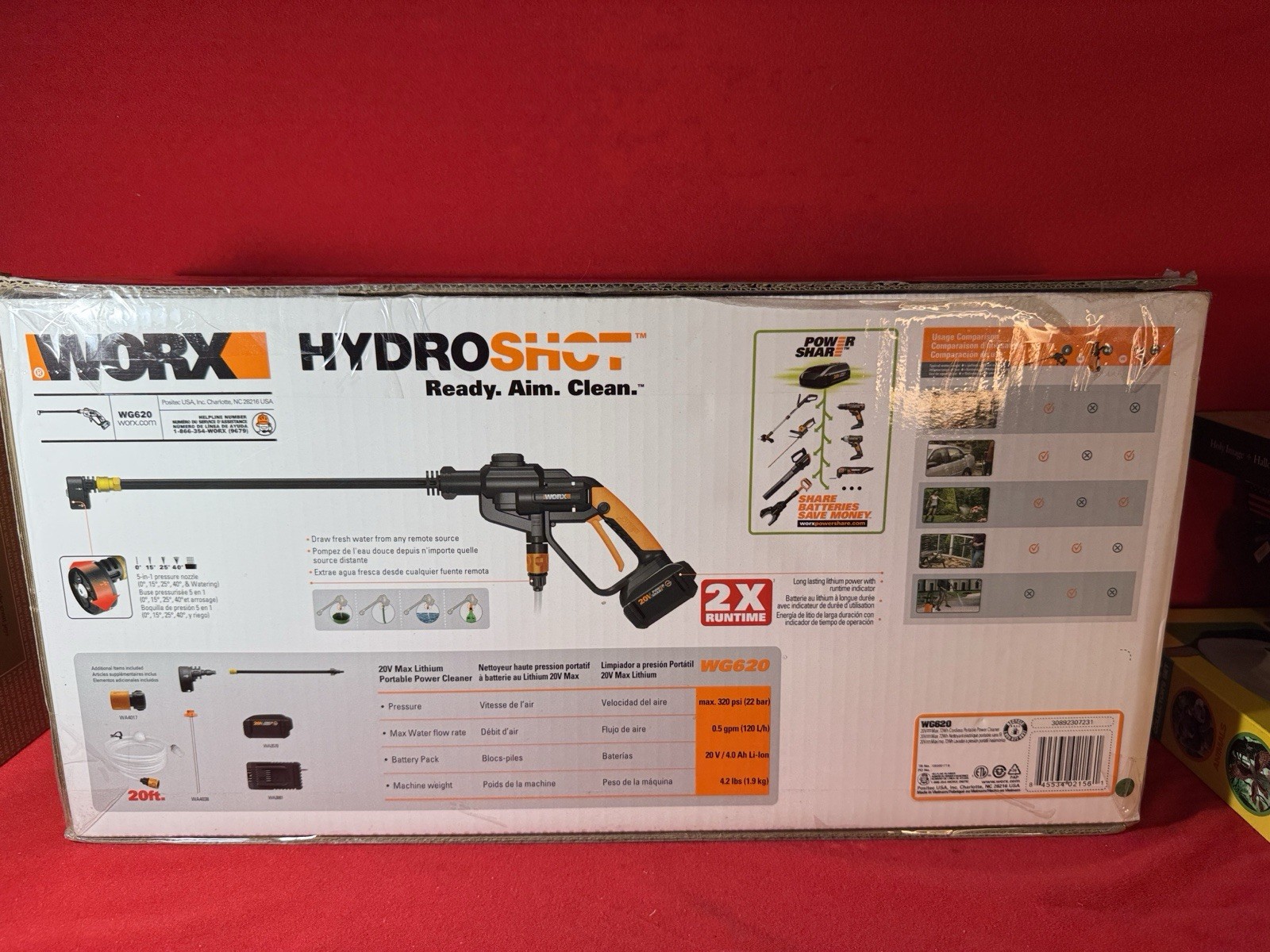 WORX HydroShot 20V Cordless Portable Power Cleaner (WG620) w/ Battery & Charger