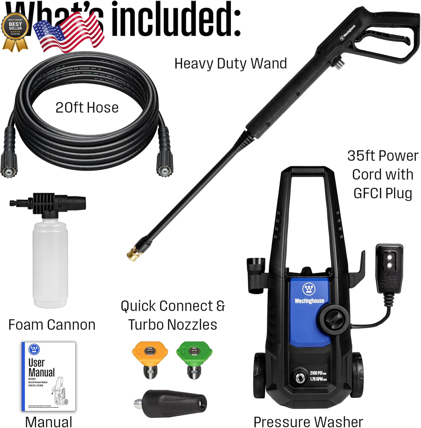 Westinghouse ePX3050 Electric Pressure Washer 2100 Max PSI 1.76 Max GPM