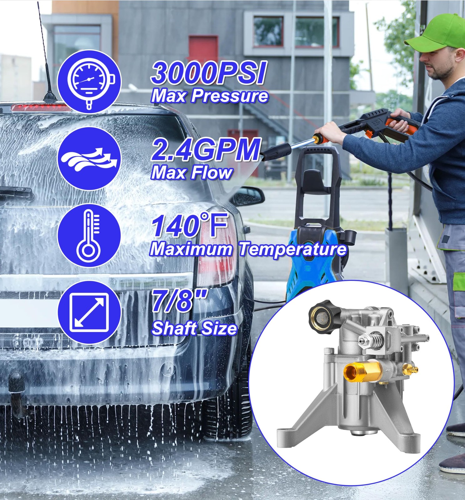 M MINGLE 7/8″ Shaft Vertical Pressure Washer Pump – 3000 PSI Power Washer Pum…