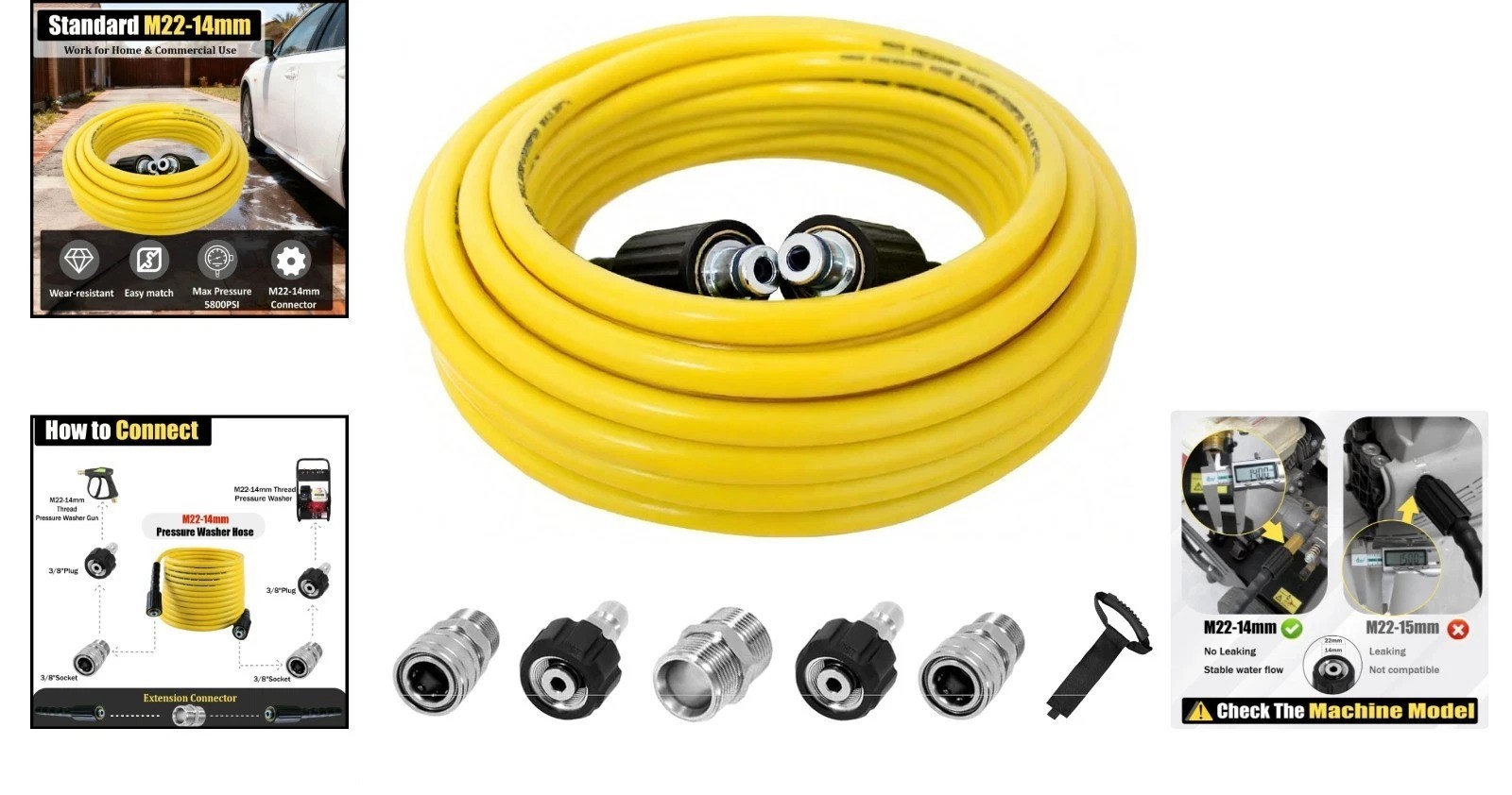 50FT Yellow Pressure Washer Hose – 4200 PSI with Quick-Connect Fittings