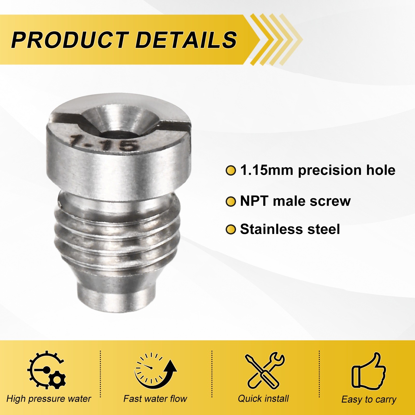 3-Pack 1.15/1.2/1.25 mm Stainless Steel Foam Cannon Orifice Nozzle Tips