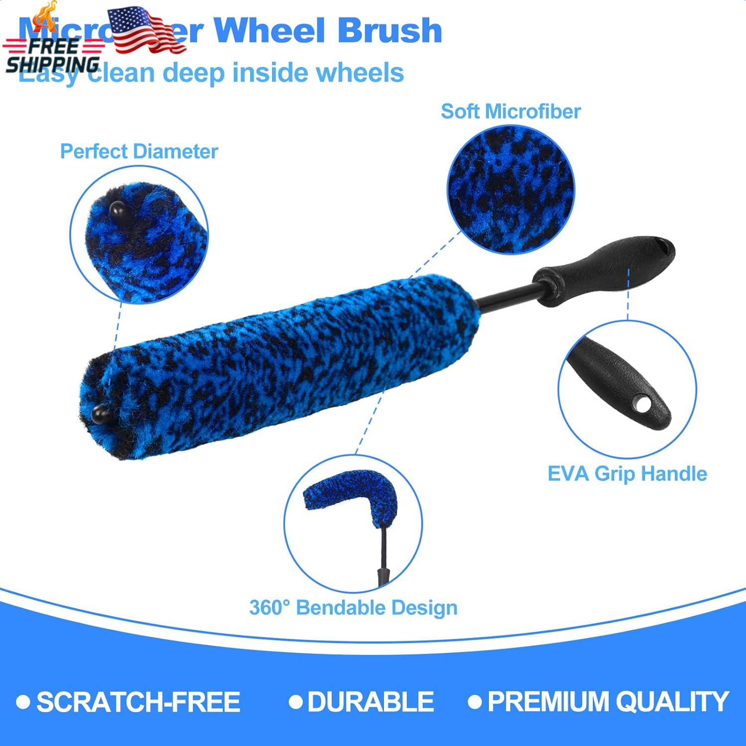 NIKCOSMK 3PCS Wheel Brush Kit for Cleaning Wheel and Tire, Wheel and Rim Brush,