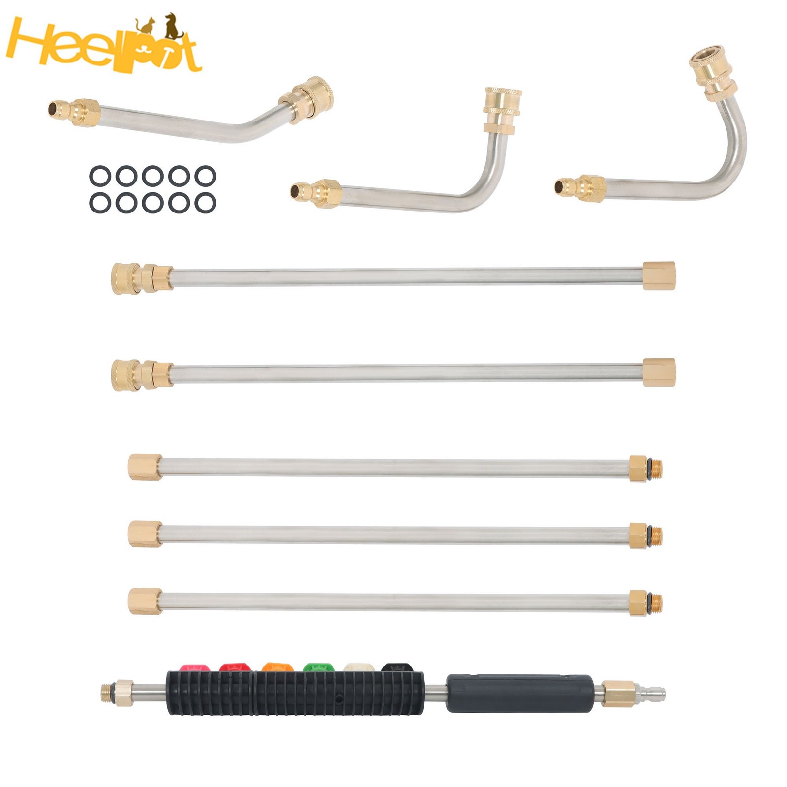 9 Pack 4000 Psi High Pressure Water Gun Extension Rod Set 1/4 Inch Quick Connect