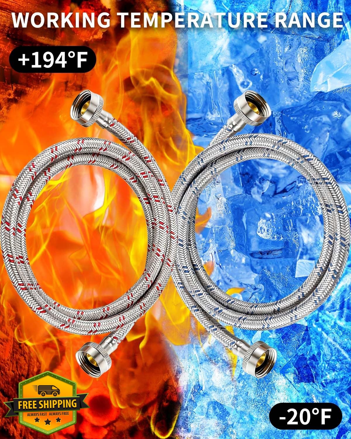 GA1FSL 4 Ft Stainless Washer Hoses 2-Pack NPT