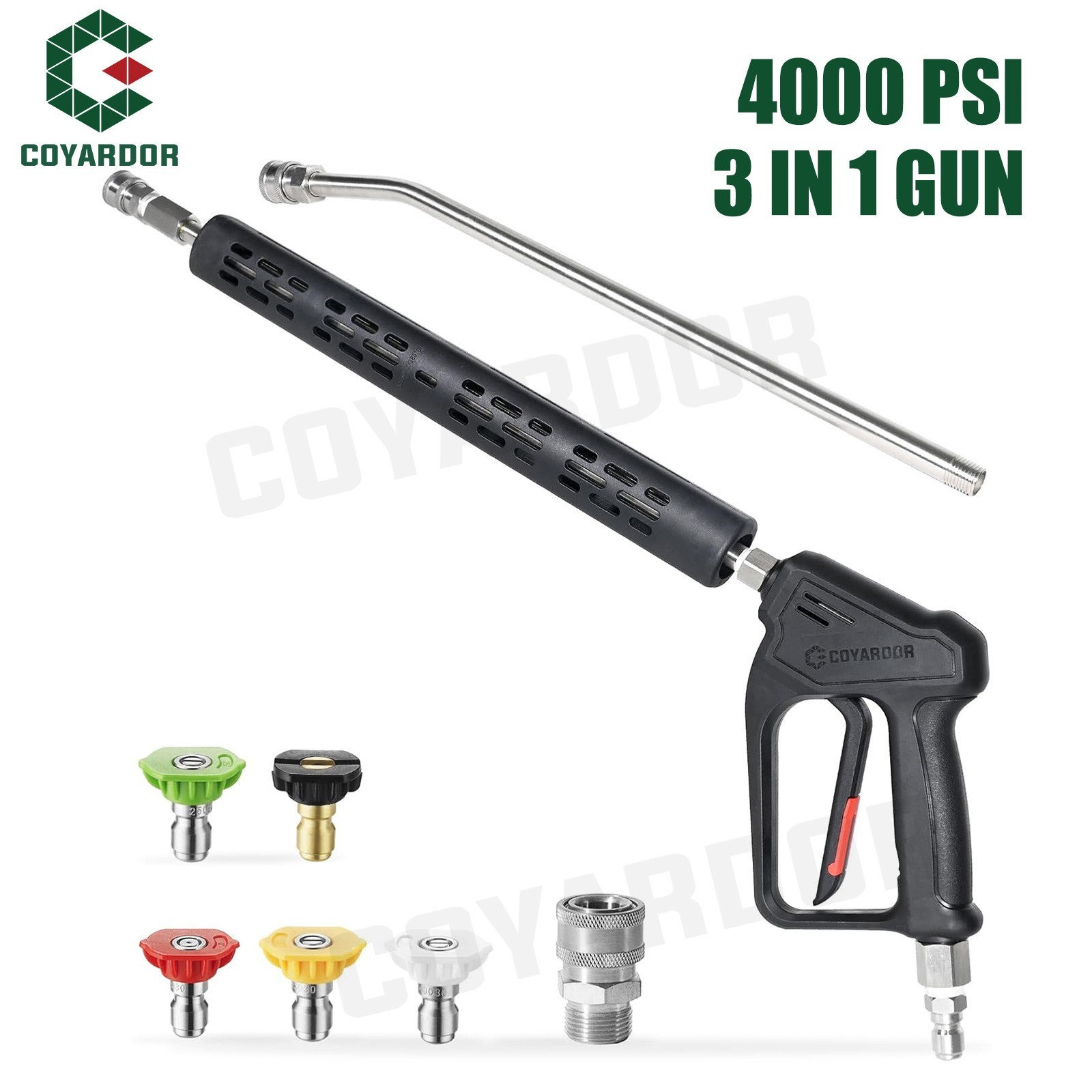 COYARDOR 4000 psi Power Washer Gun Steel Extension Lance with Spray Tips Adapter