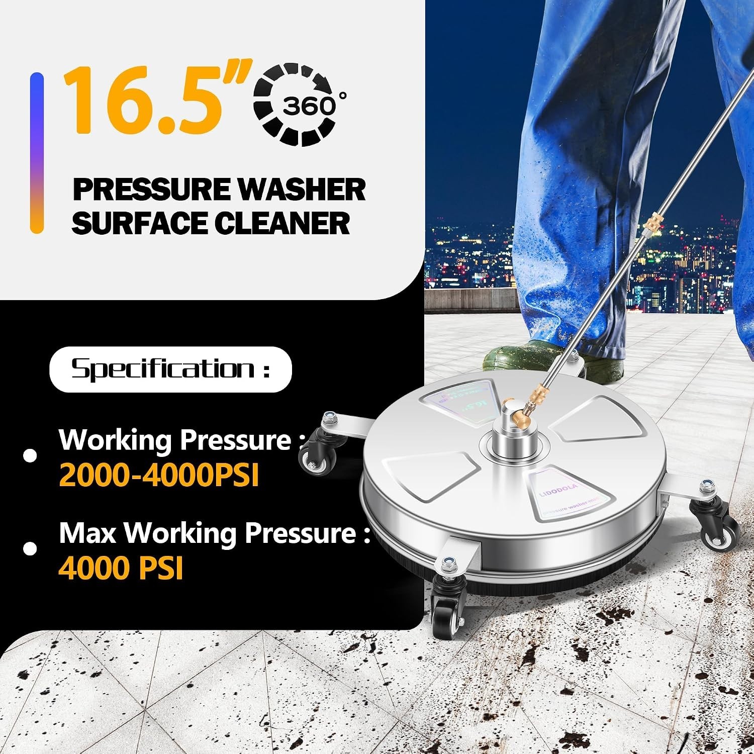 Effortless 16″ Pressure Washer Surface Cleaner with Dual Jets & Accessory Pack