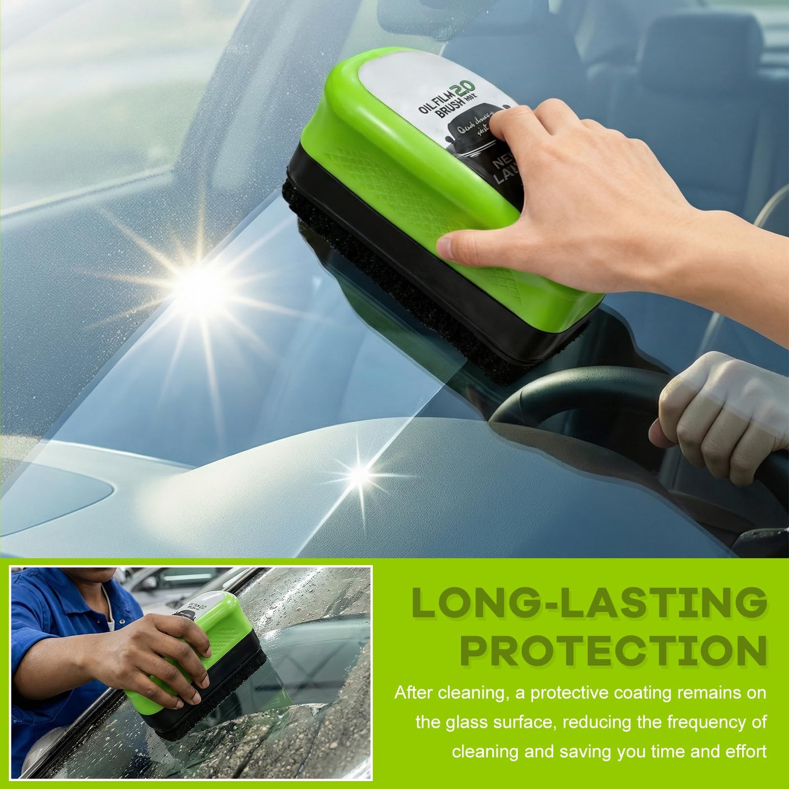 KAUEGOW 2PCS Automotive Oil Film Cleaning Brush, Clear Vision Glass Green