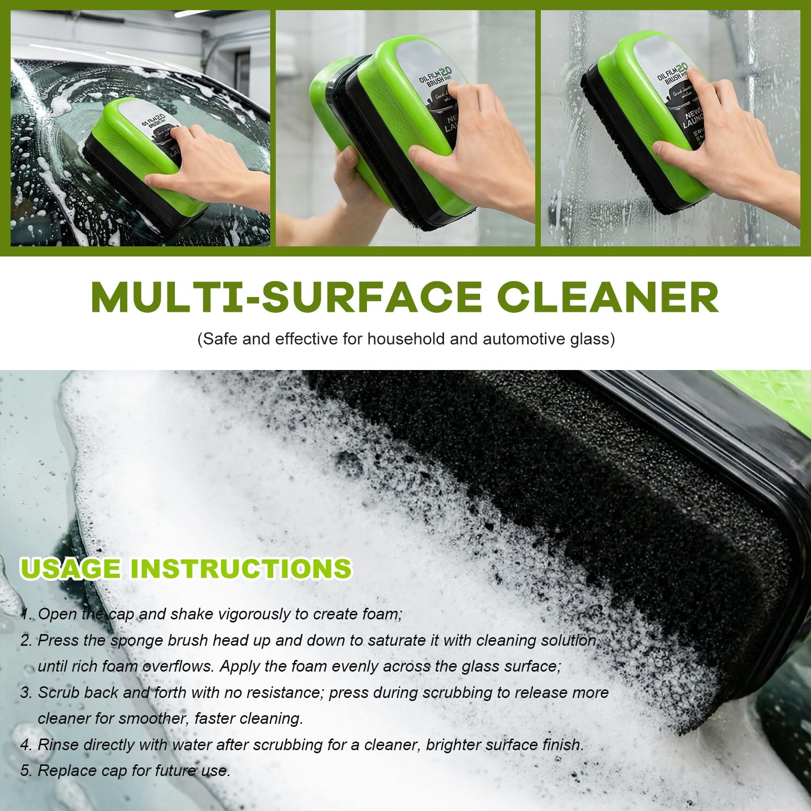 KAUEGOW 2PCS Automotive Oil Film Cleaning Brush, Clear Vision Glass Green