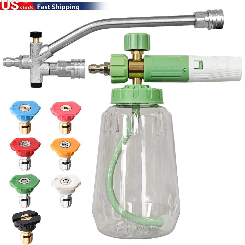 Pressure Washer Wand & Foam Cannon Kit 7 Spray Nozzles 1/4″for Car Cleaning 2in1