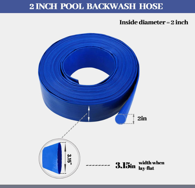 Manguera piscina 2″x50FT resistente presión, drenaje agua, flexible azul