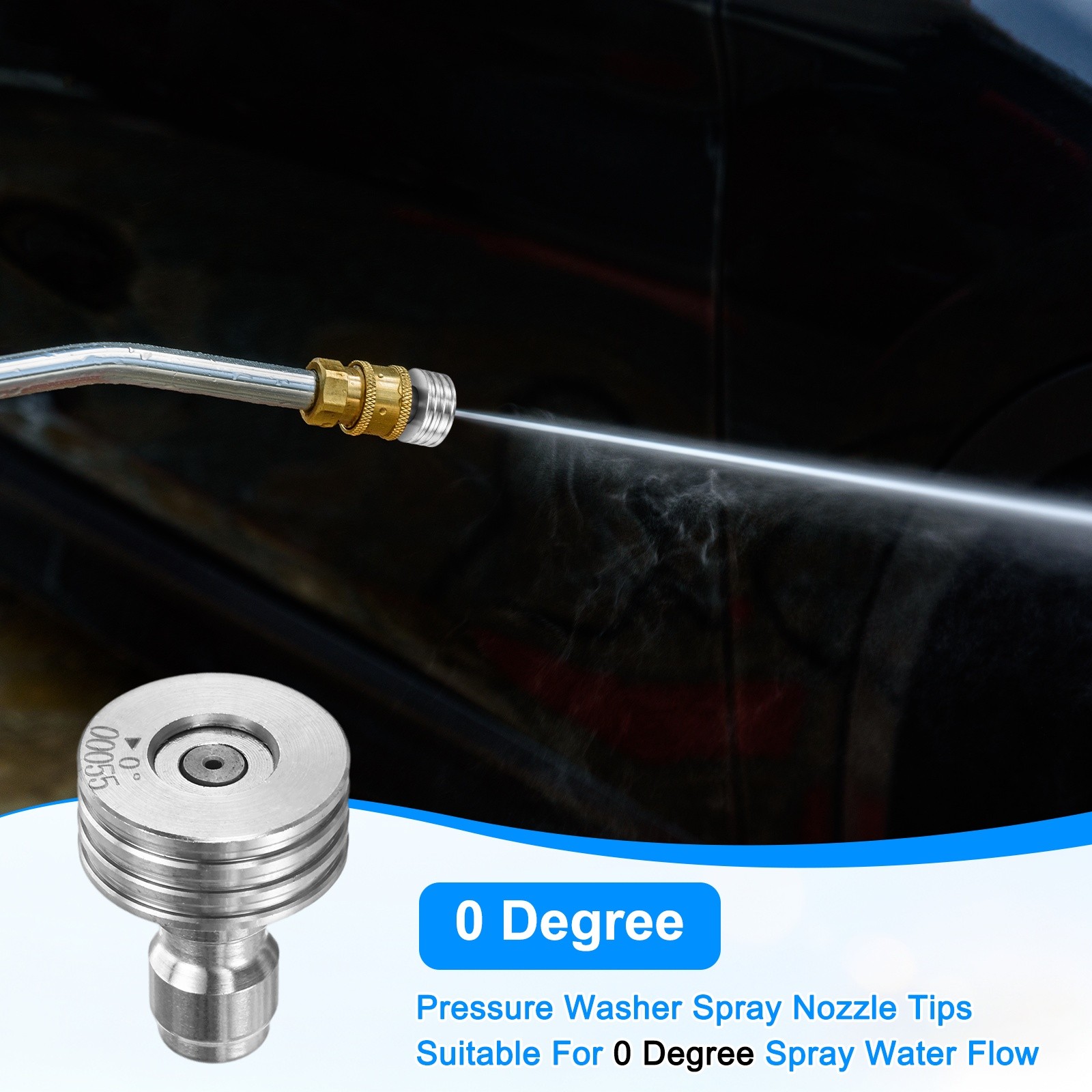 2-Pack 0 Degrees Pressure Washer Nozzle Tips, 1/4 Inch Quick Connect, 1.400mm