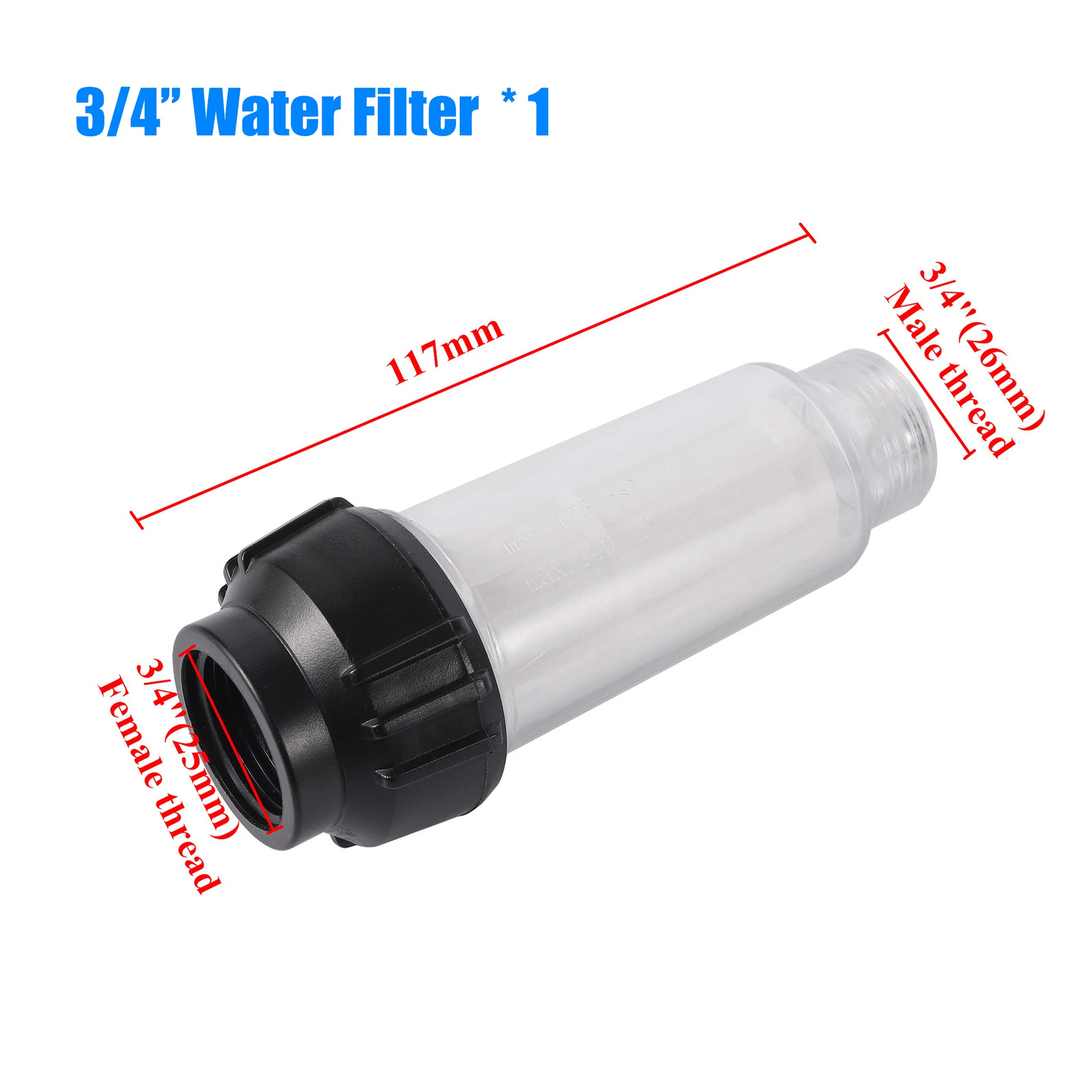 Pressure Washer Water Filter 3/4” Inlet Housing Filter Sediment Filter Water Fi