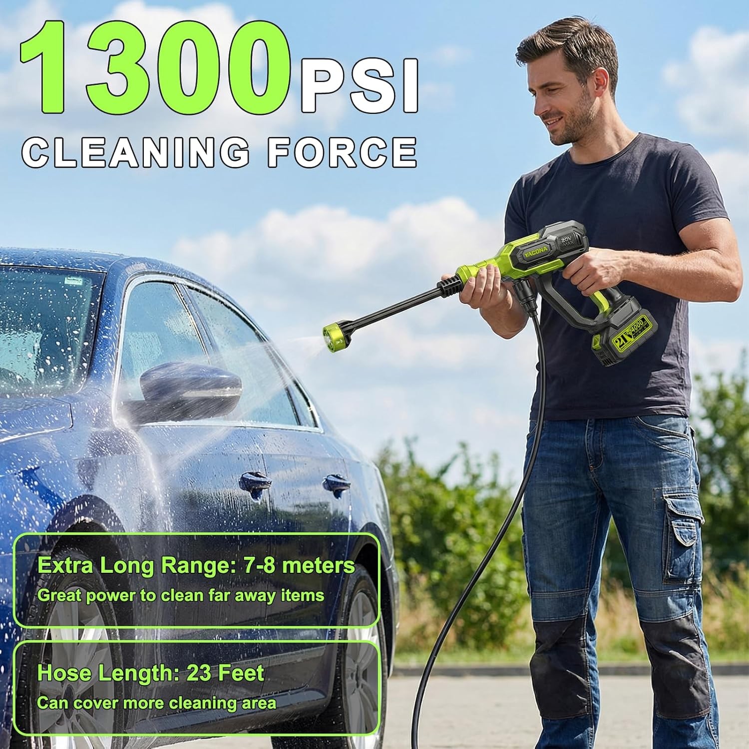 Cordless Portable Washer Handheld 3 Modes 23FT Hose