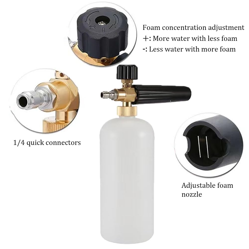 Foam Cannon, 1L Adjustable Snow Foam Lance with 1/4 Inch Quick Connector Powe…