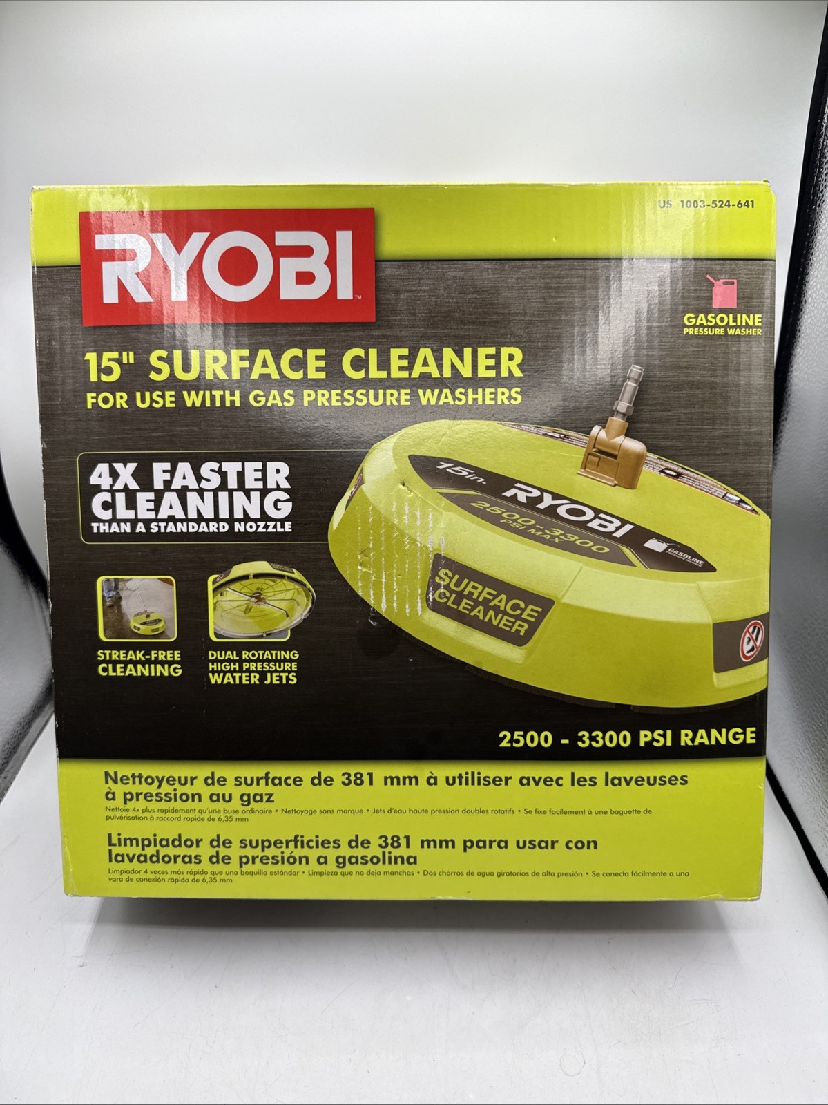 Ryobi Surface Cleaner 15 Inch for Gas Pressure Washer 1/4in Quick Connect