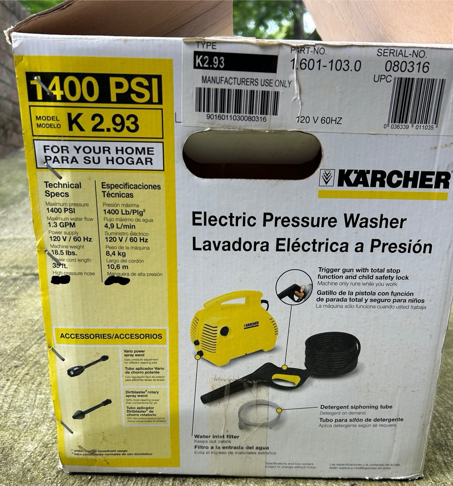 Karcher K2.93 Cold Water Electric Pressure Washer 1400 PSI