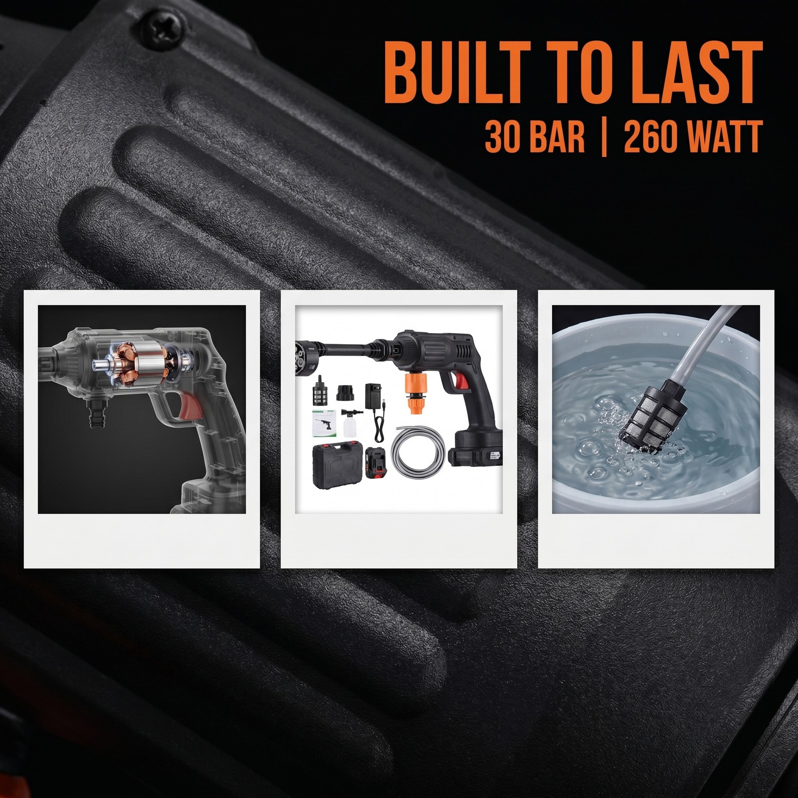 30 Bar Cordless Car Wash Gun 2 Lithium Batteries 6 in 1 Nozzle Foam Cannon Kit