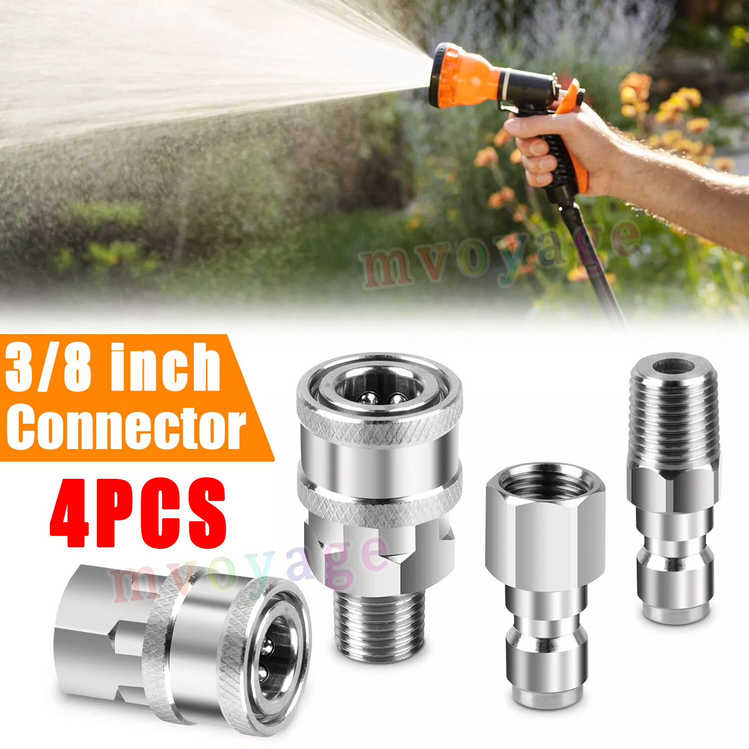 3/8inch Thread Fitting Pressure Washer Quick Connect Stainless Steel Adapter Set