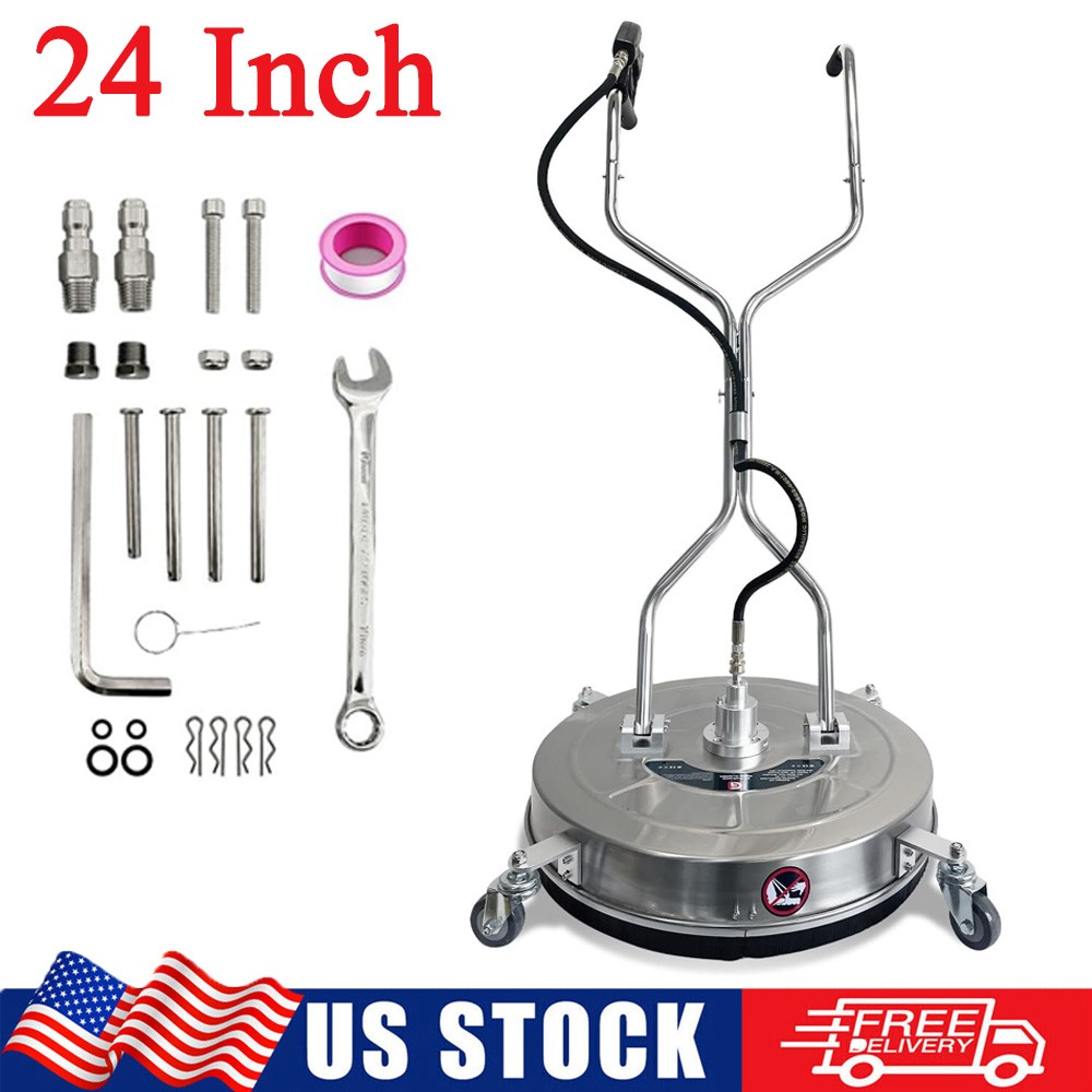 24″ Pressure Washer Surface Cleaner 4900PSI w/ Handles & Wheels Stainless Steel