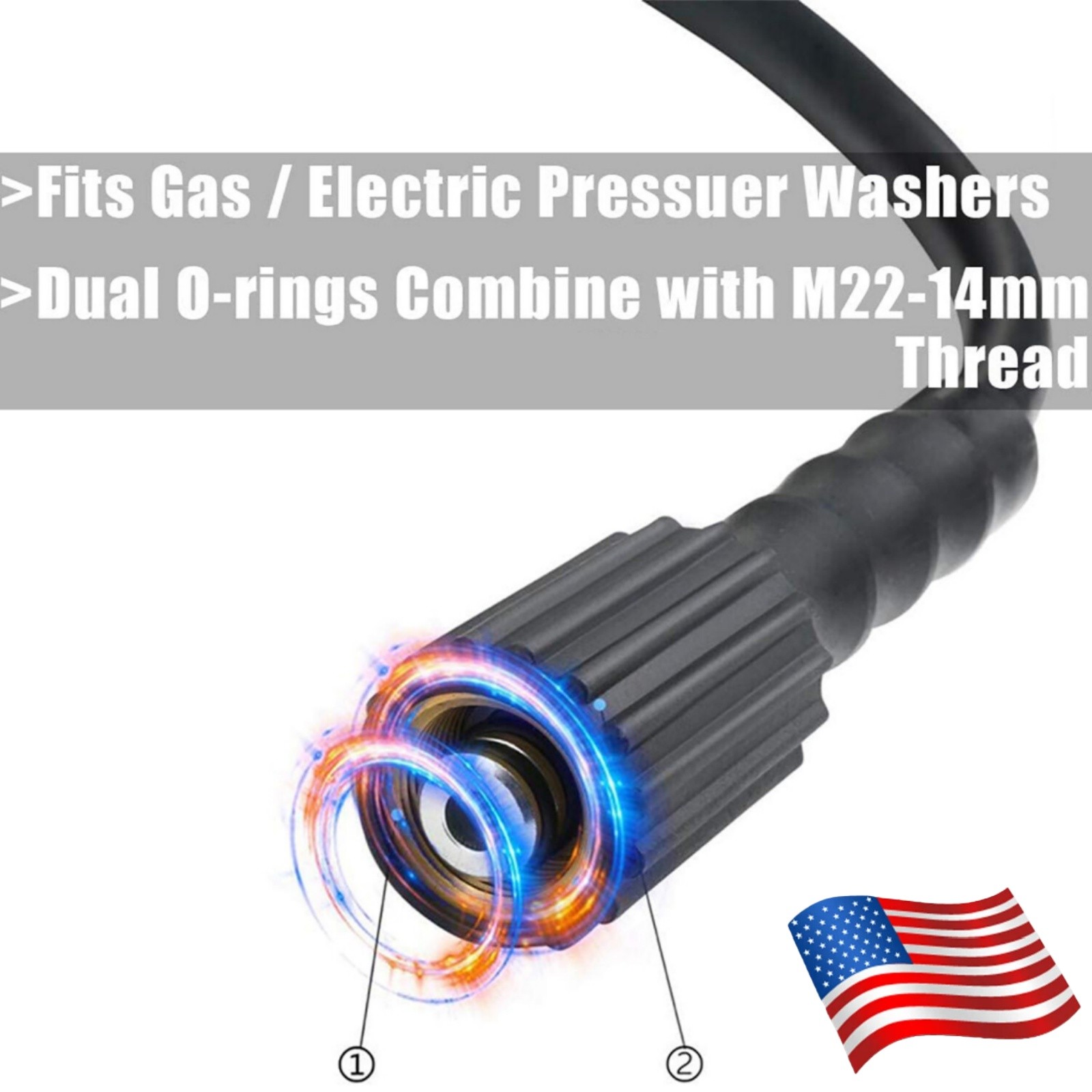 25FT 5800PSI Replacement High Pressure Power Washer Hose M22- 3/8″ Quick Connect