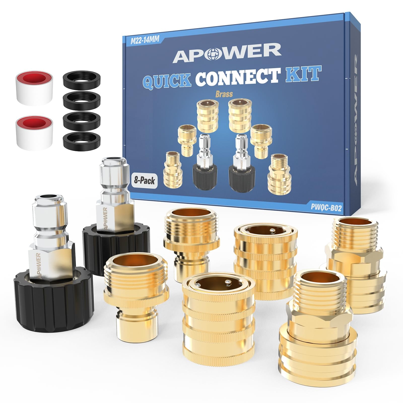 8 PCS Pressure Washer Quick Connect M2214mm To 3/8 Inch Hose Fitting Set