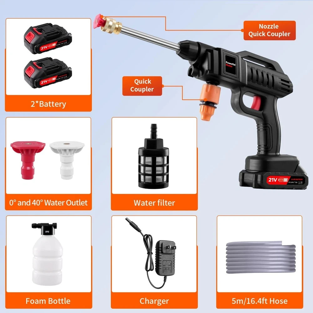Cordless Pressure Washer 21V, 870PSI Portable Battery Pressure Power Washer