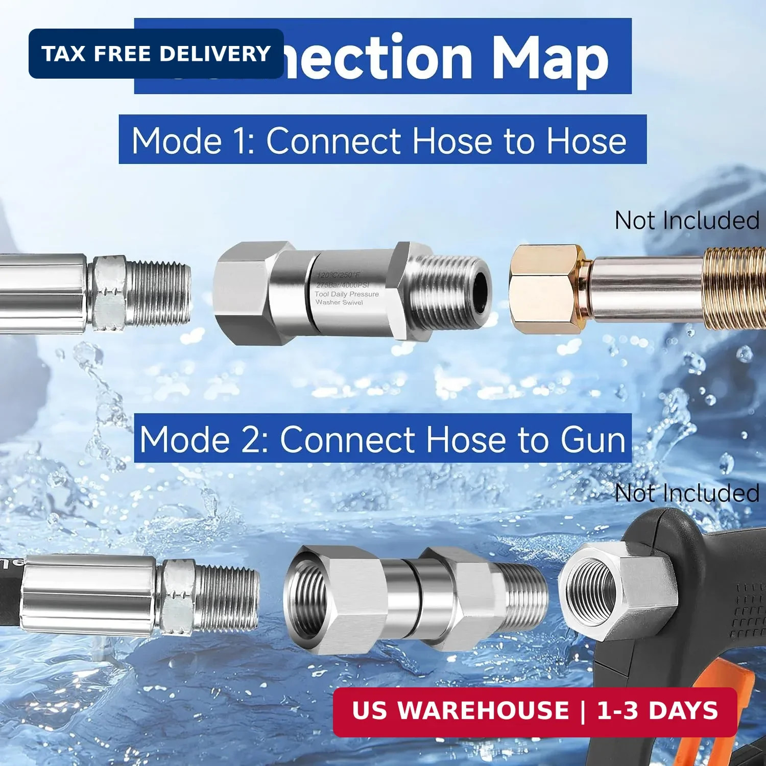 Pressure Washer Swivel 3/8 Inch NPT-M Male Thread 4000 PSI Stainless Steel