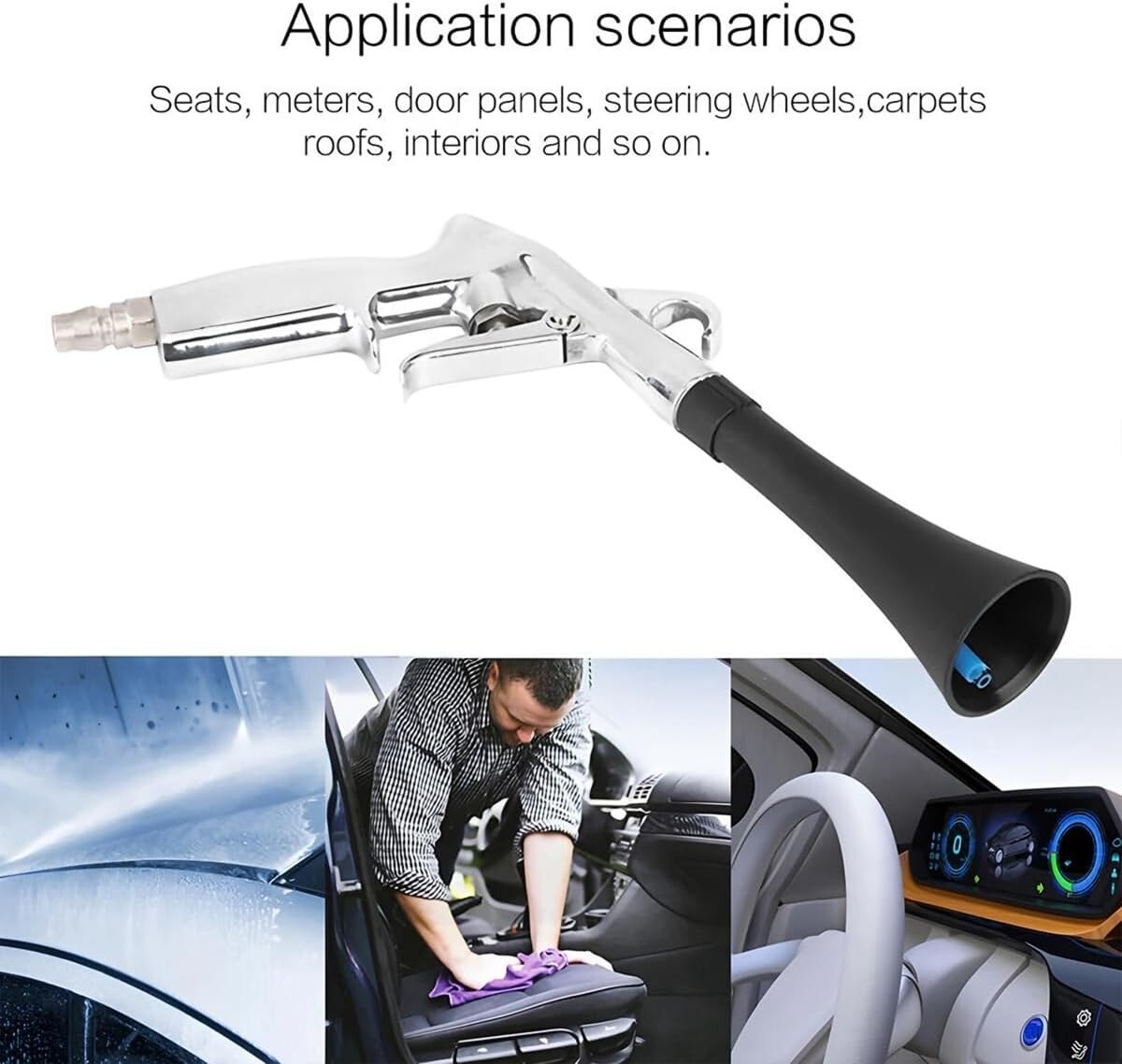 Car Air Pulse Cleaning Gun Kit, Interior Car Detailing Tools with 2 Nozzle