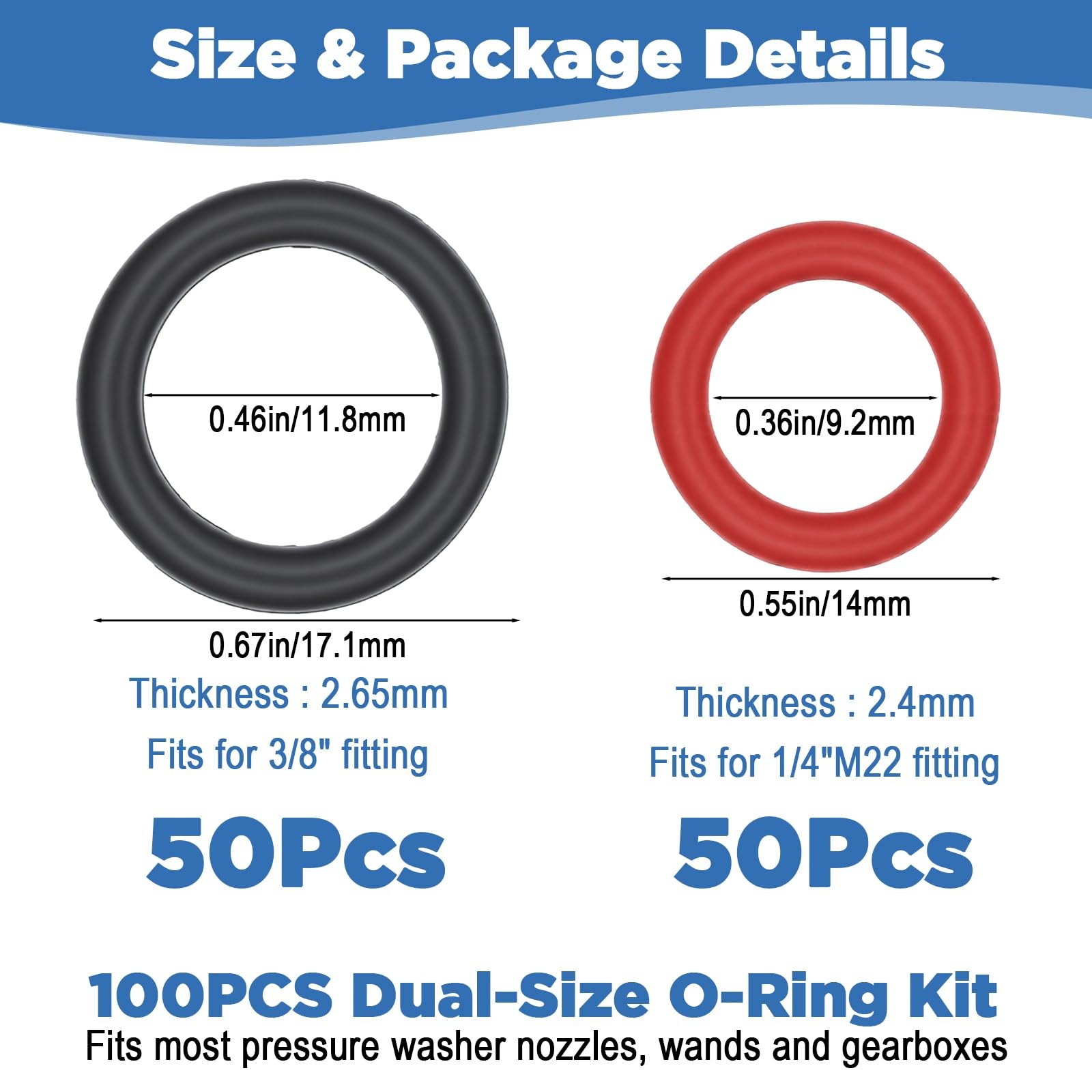 100 Pcs Pressure Washer O Rings, 1/4″&3/8” Garden Hose O Ring with M22 14mm …