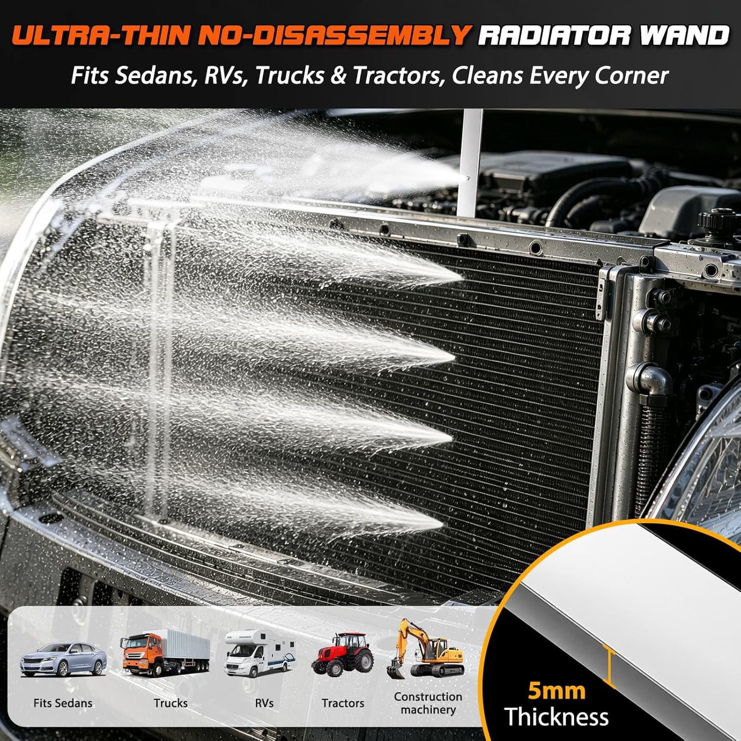 40” Radiator Cleaning Wand, Dual Purpose Radiatorflush Kit for Pressure Air Pum