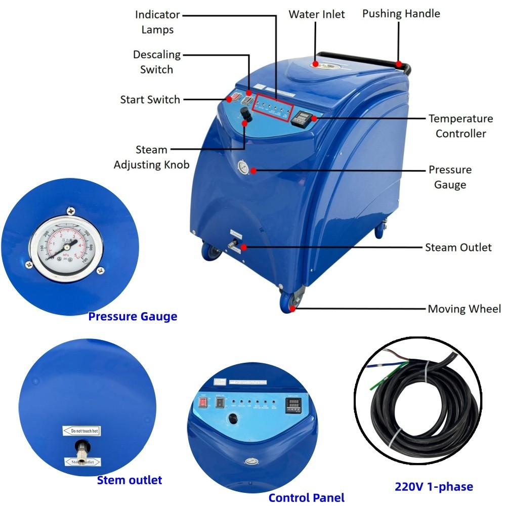 220V 6KW High Pressure Steam Cleaner Commercial Car Washer 6-13Bar 167-198℃