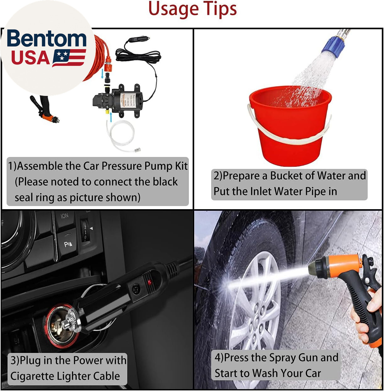 Electric Pressure Washer Pump, 12V 100W Portable High Pressure Power Intelligent