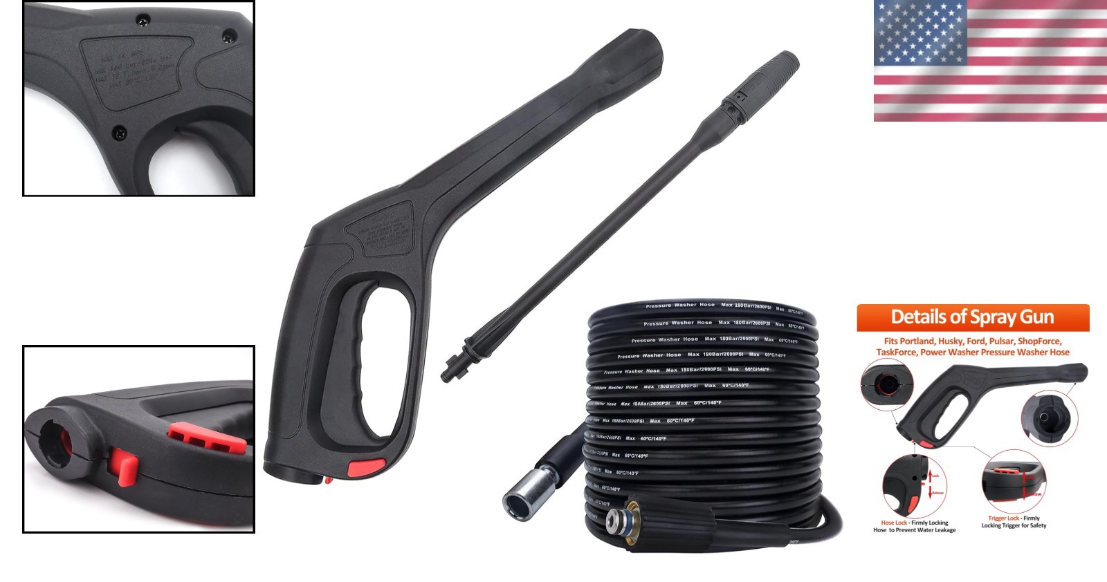 Efficient 2320 PSI Pressure Washer Gun Kit with 32FT Hose – Easy Installation