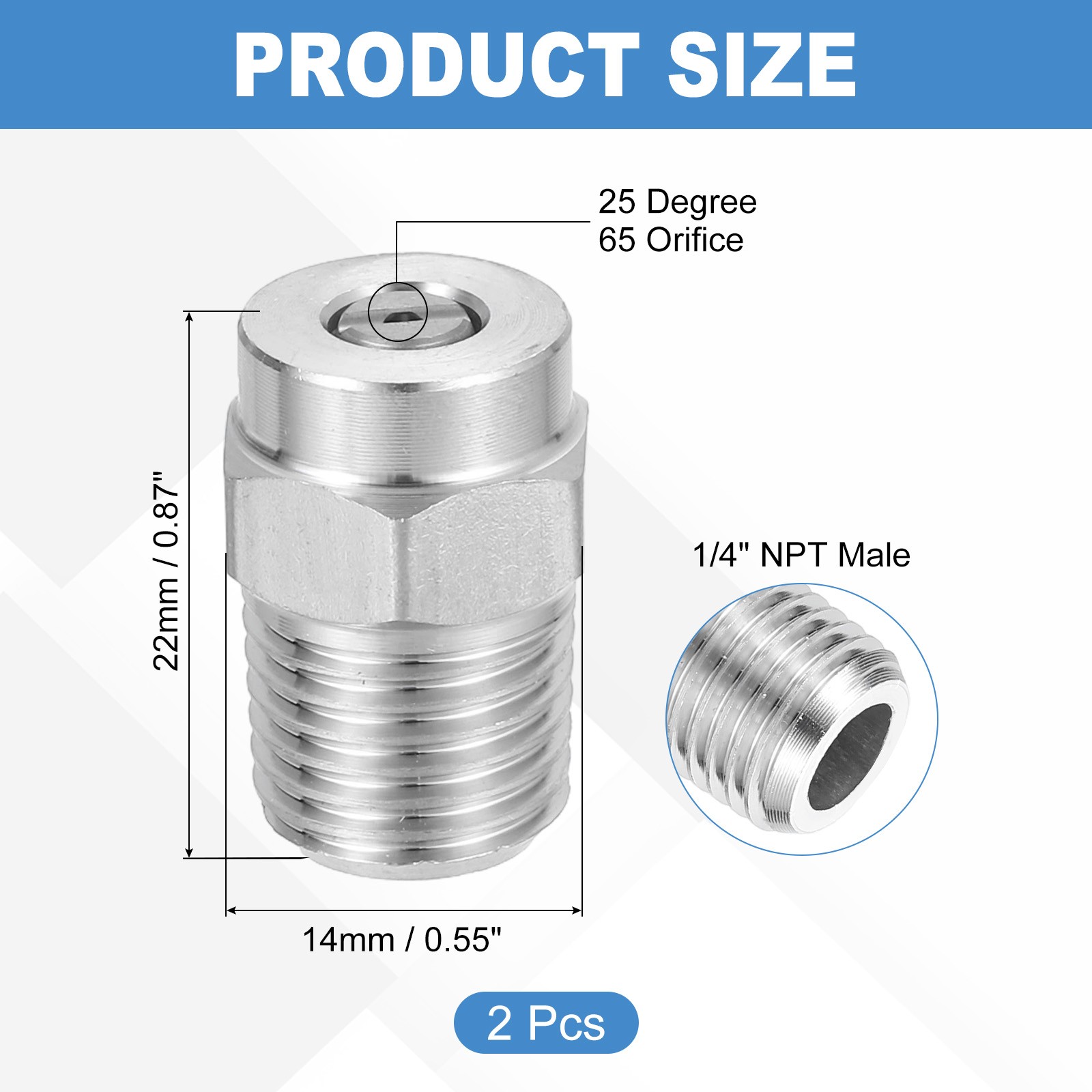 Surface Cleaners Tips Thread Nozzle, 1/4 Inch NPT Male, 065 Orifice, 25 Degree
