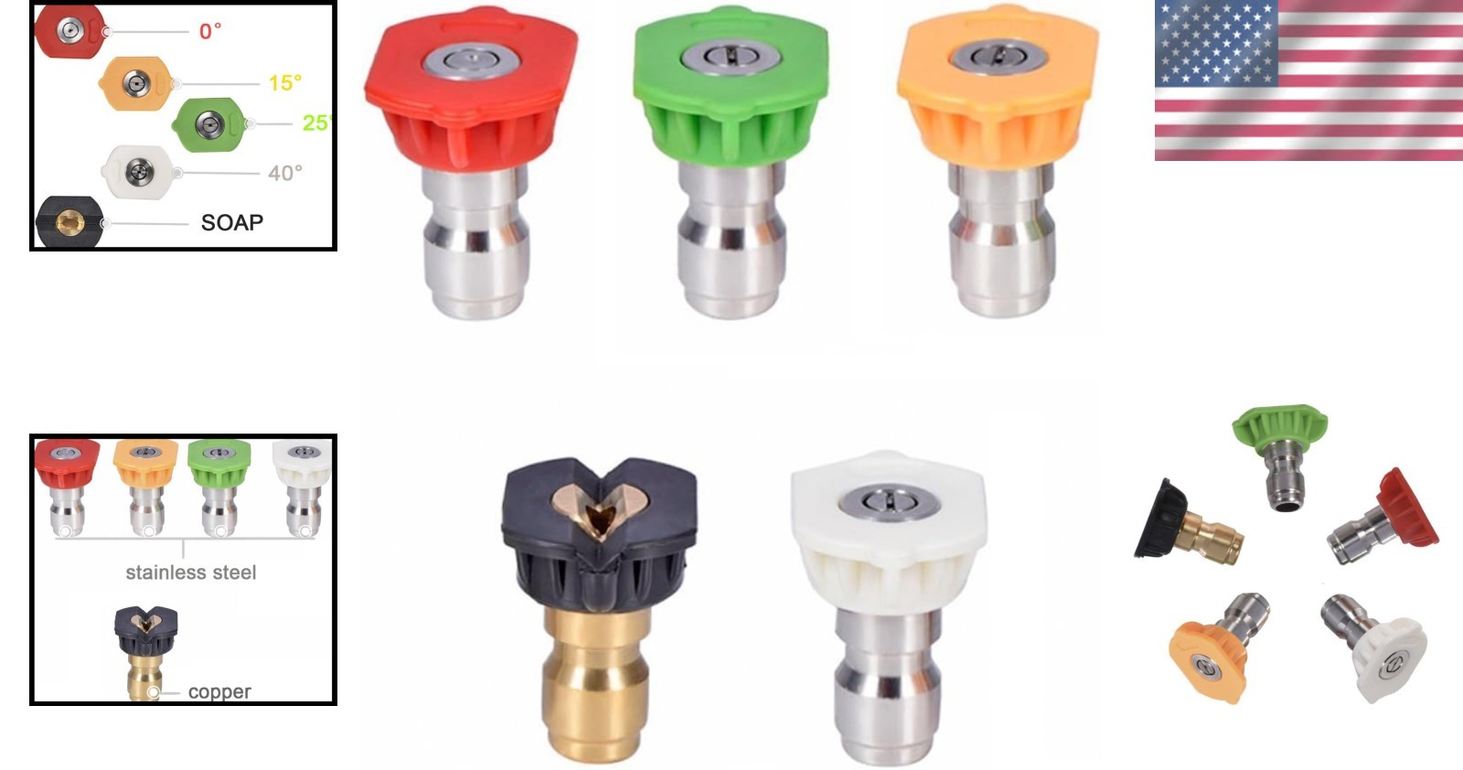 5 Nozzle Tips Set for Pressure Washers – Brass & Stainless Steel