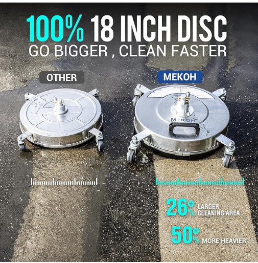 MEKOH 18″ Pressure Washer Surface Cleaner 4500 PSI，4 Wheels Stainless Steel Powe