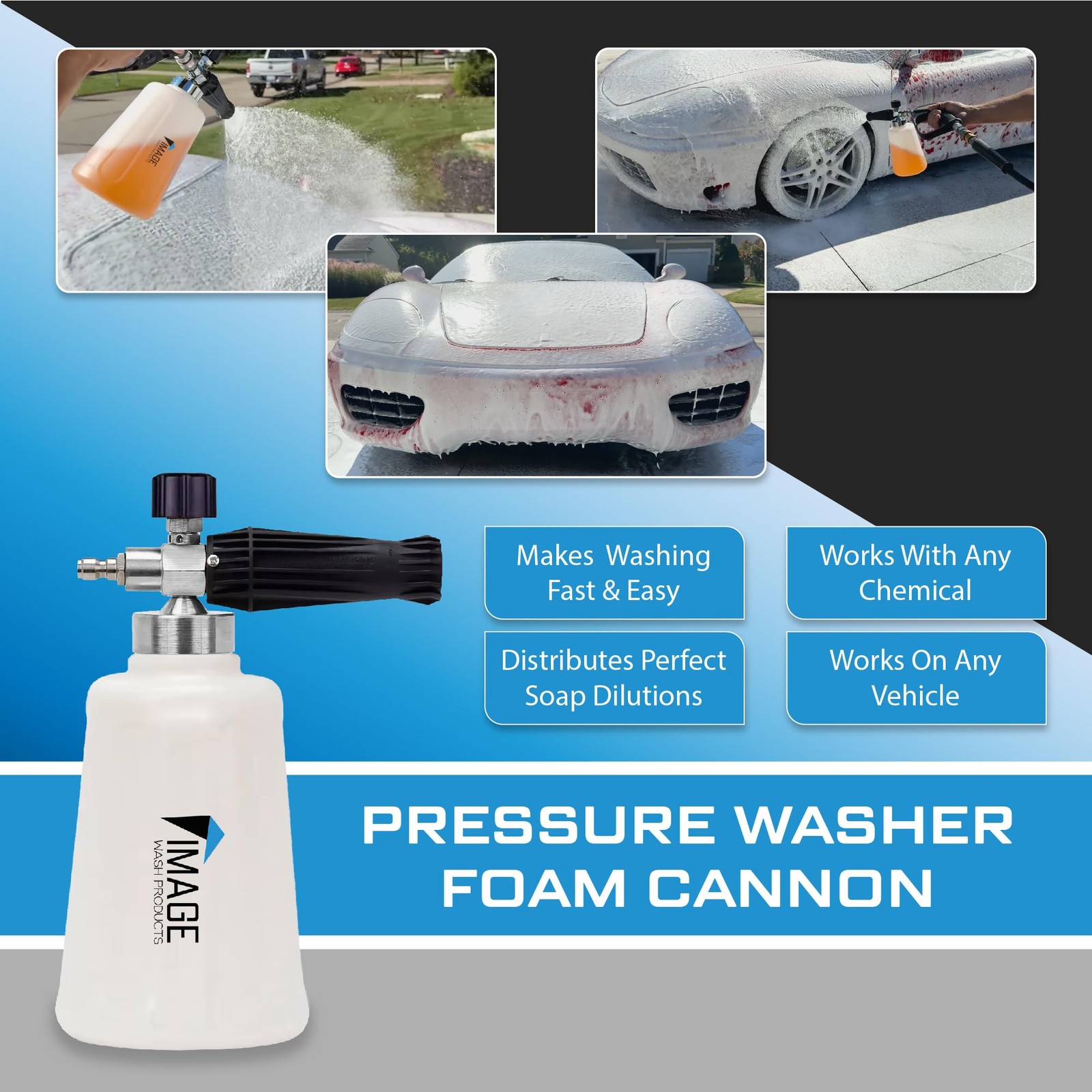 Snow Foam Cannon for Pressure Washers – Wide Base – 40oz Canister – Detailer’…