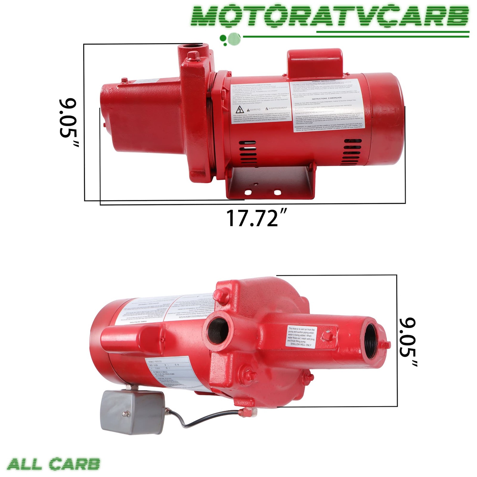 ALL-CARB 1HP 23GPM Dual Voltage 115/230 Volt Cast Iron Shallow Pump Red 602208