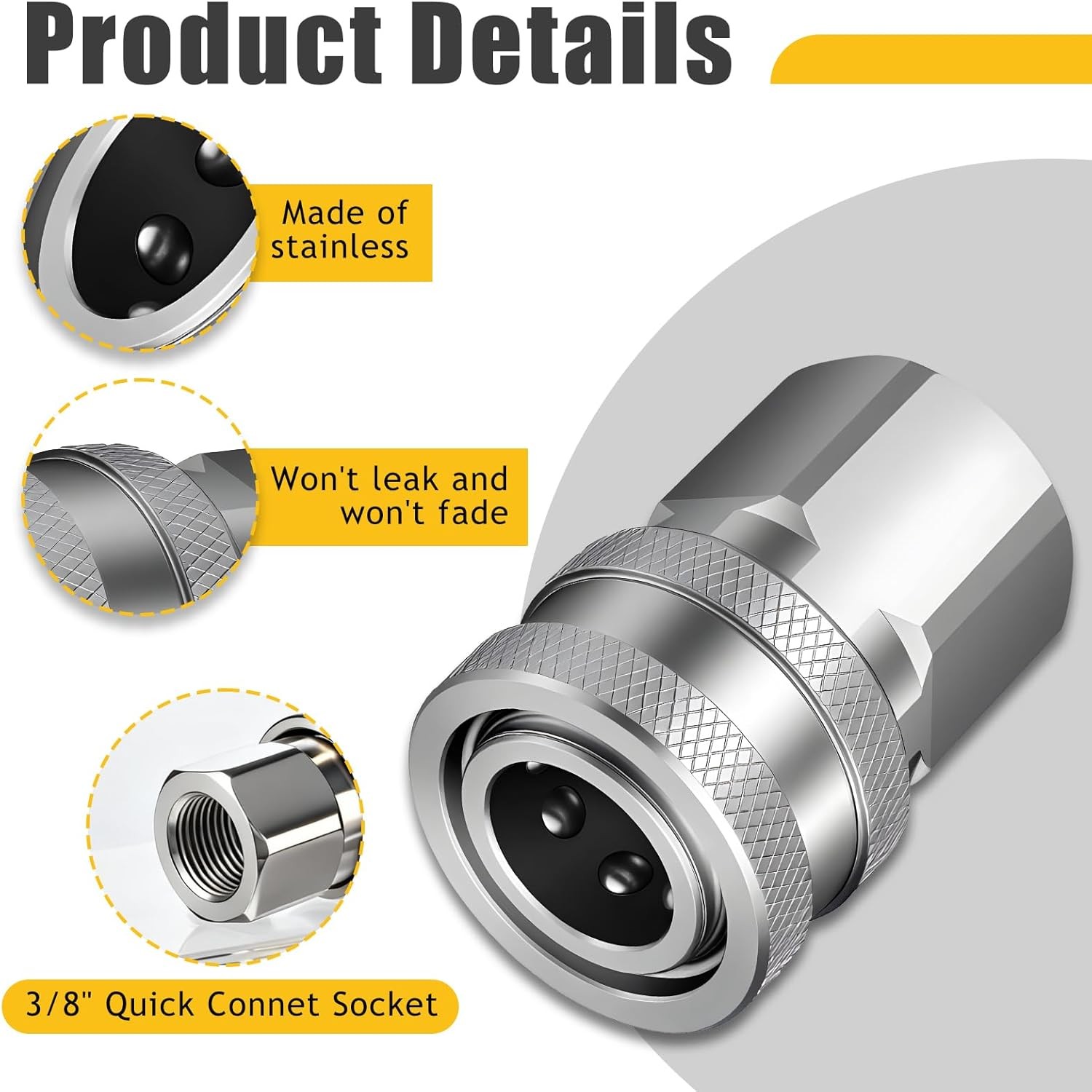 8Pcs NPT 3/8 Inch Stainless Steel Male & Female Quick Connector Kit Pressure