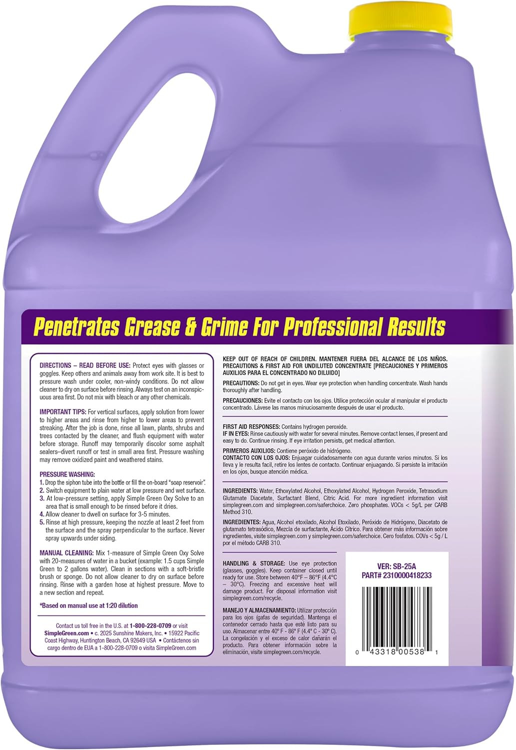 Simple Green Oxy Solve Concrete and Driveway Pressure Washer Cleaner, Purple, Un