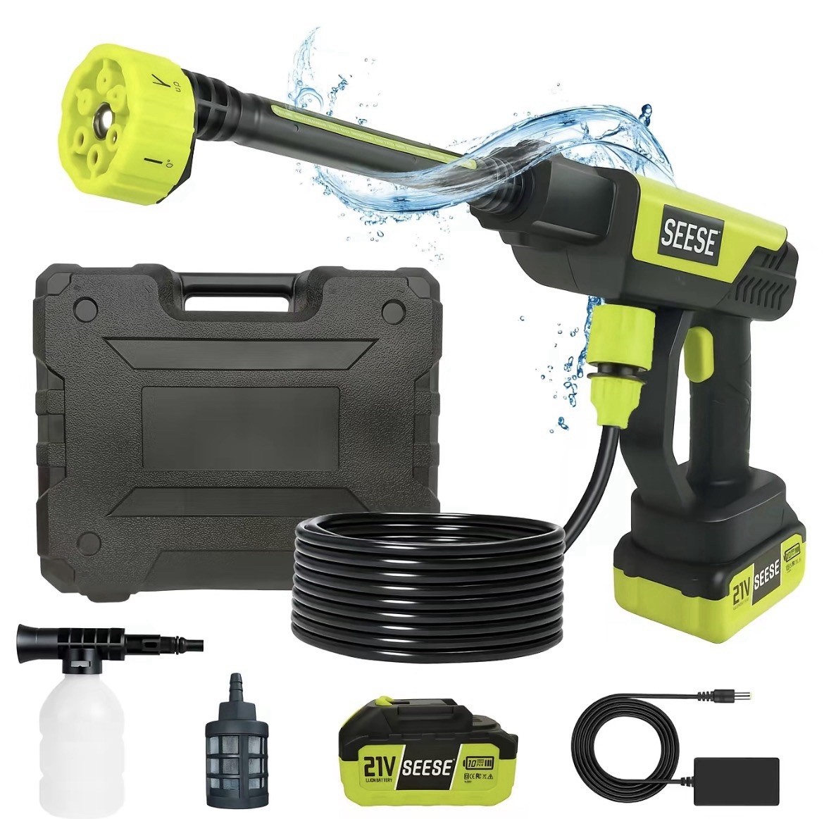 SEESE Cordless Pressure Washer 1000 PSI Portable Power Cleaner w/ Battery Kit