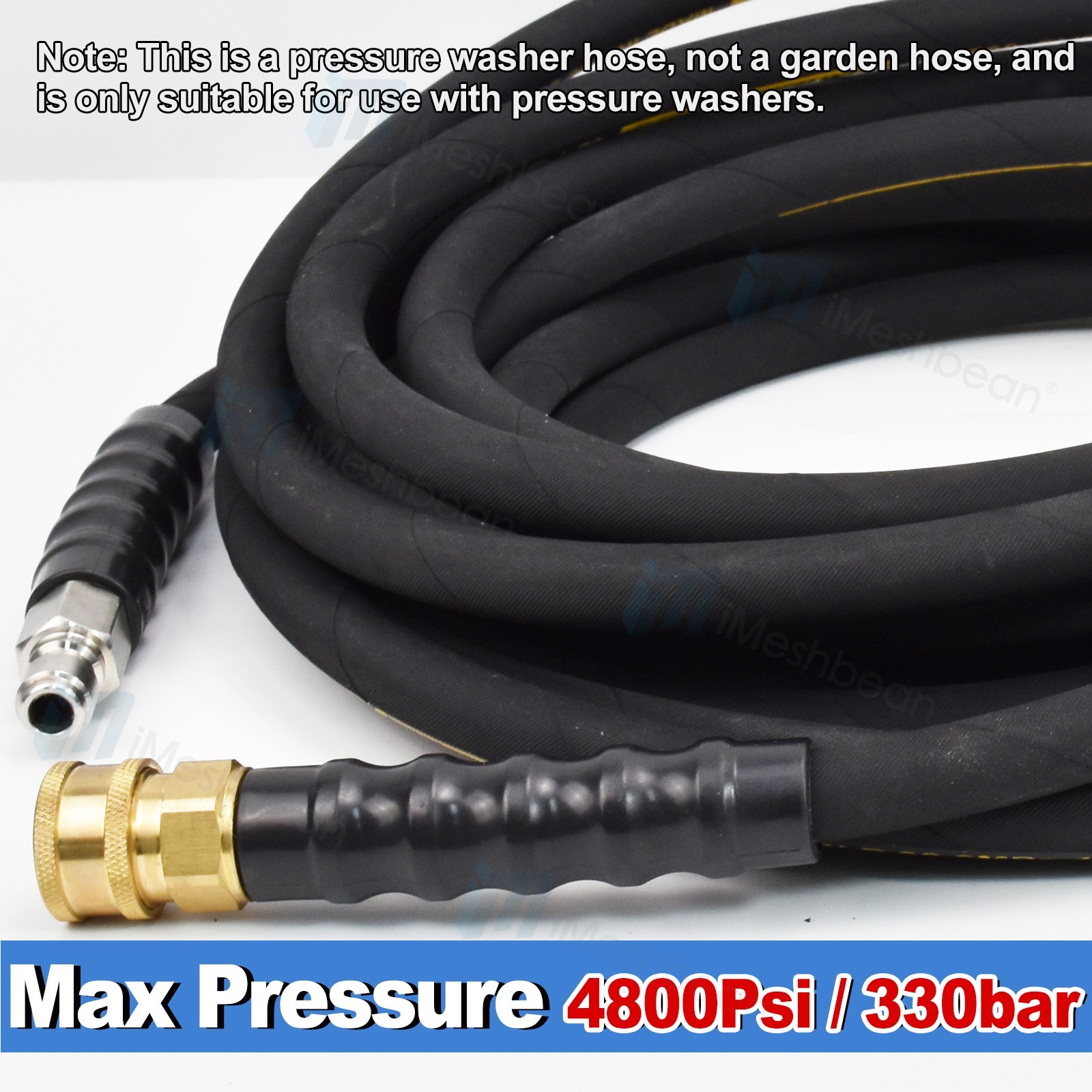 Hot Water Pressure Washer Hose 3/8″ x 100ft 6000 psi Non-Marking 2-Braid Black
