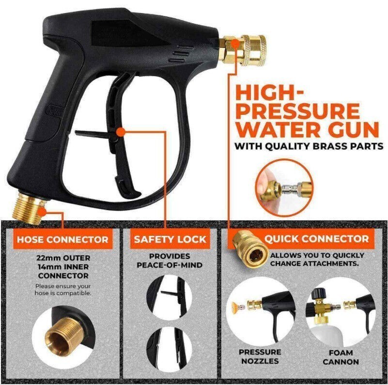 1/4″ High Pressure Washer Snow Foam Cannon Lance Gun 1L Bottle with 5 Nozzle Kit
