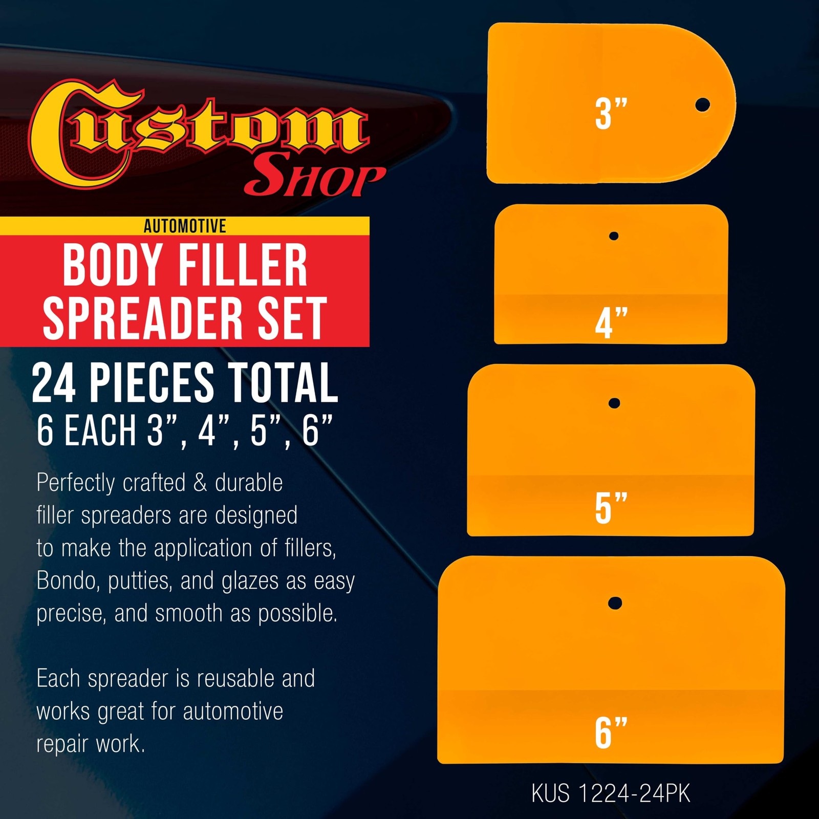 Custom Shop 4, 5, & 6 Inch Plastic Body Filler Spreader Tools Variety Pack 2