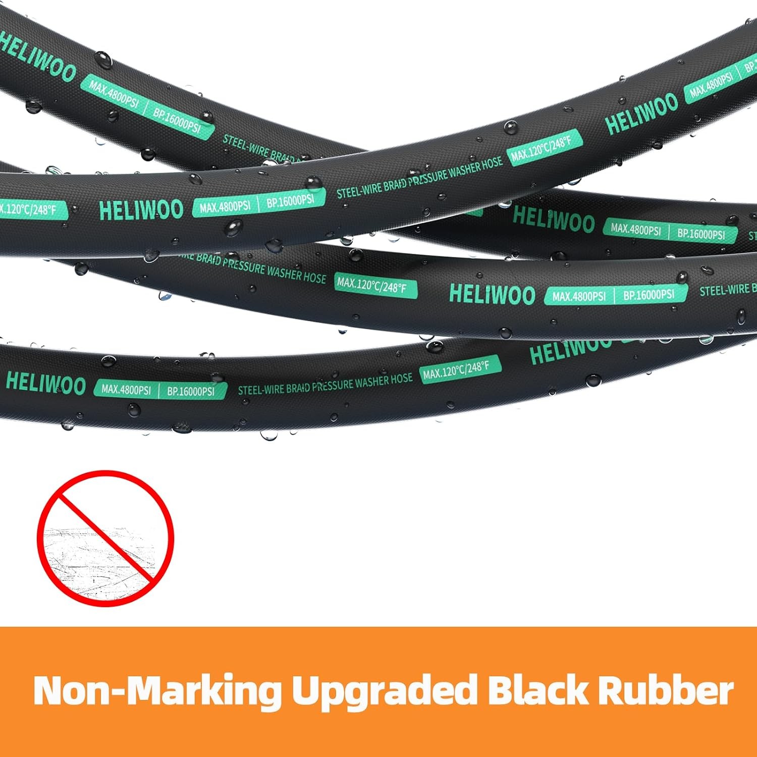 4800 PSI 50FT Pressure Washer Hose 3/8” Quick Connect Kink Resistant