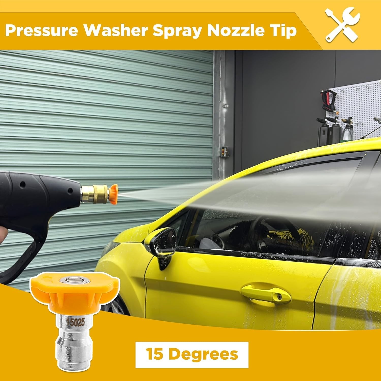15° Yellow Power Washer Nozzle Tips, 7-Pack, 4000 PSI, Stainless Steel