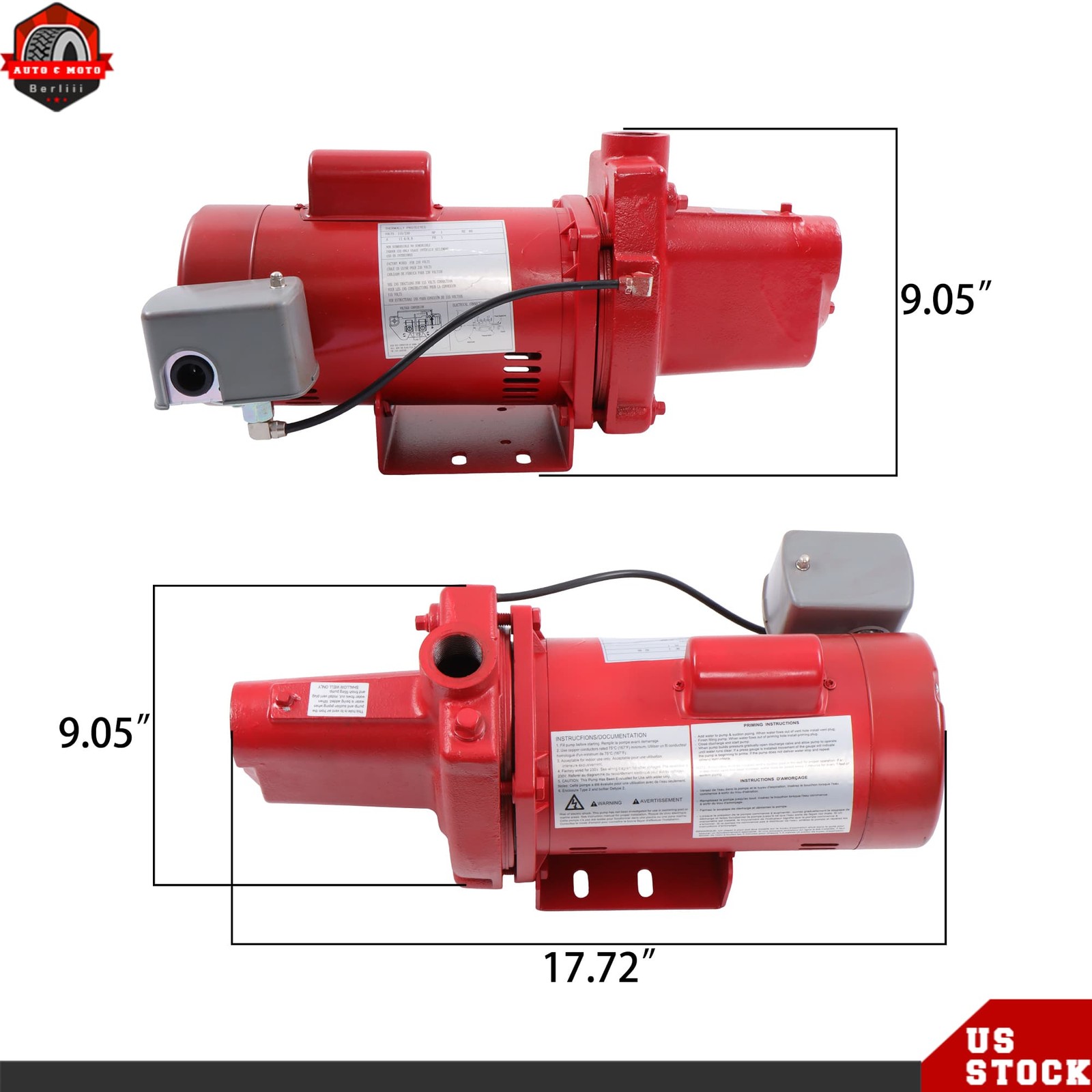 1 HP Dual Voltage 115/230 Volt 23 GPM Cast Iron Shallow Well Jet Pump Red 602208