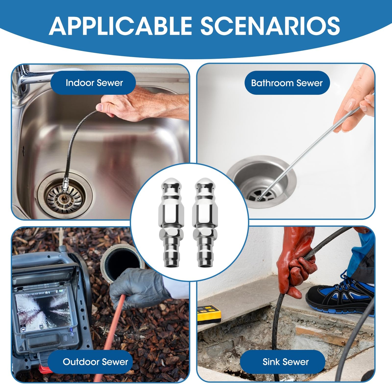 Uelkr Sewer Jetter Nozzle, Pressure Washer with 0.804 cubic inches, Silver