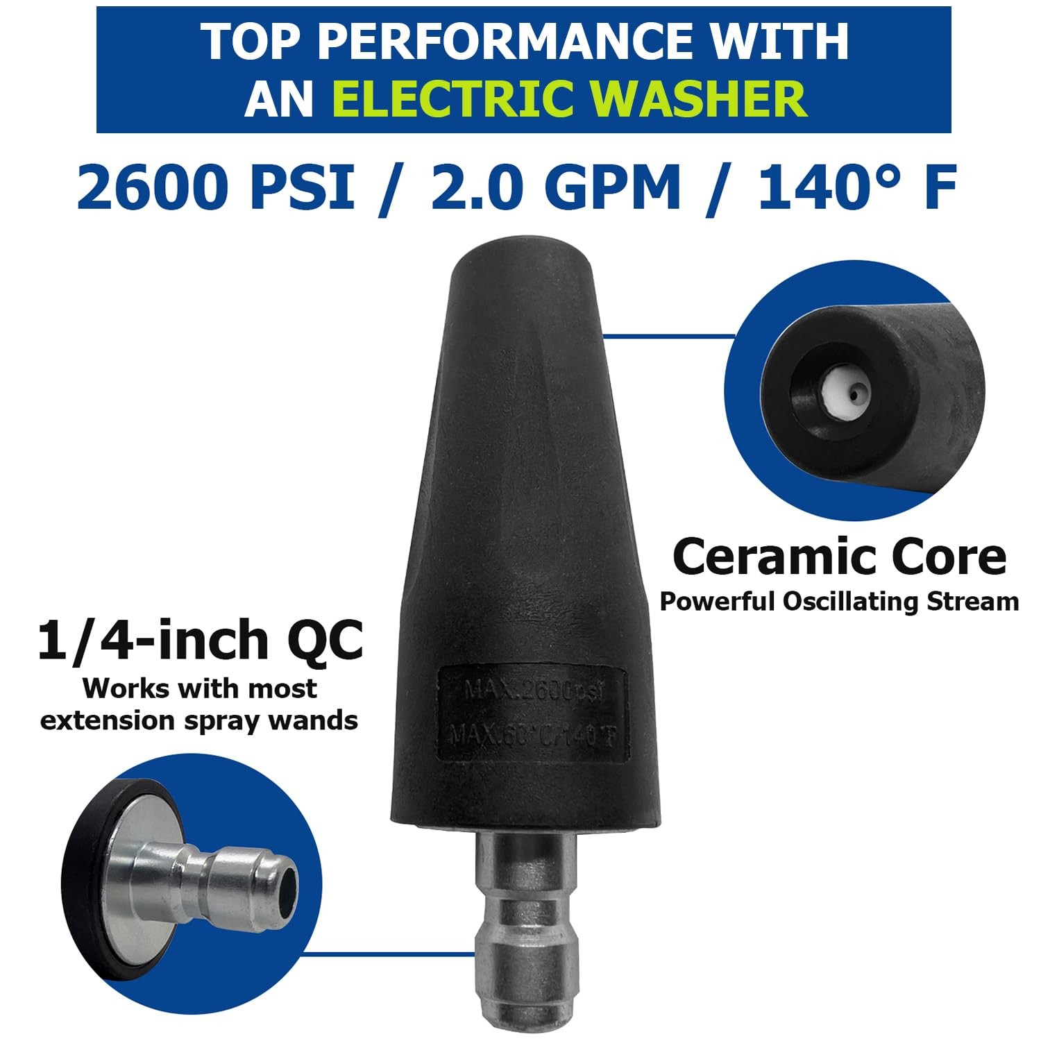 Pressure Washer Turbo Nozzle 2600 PSI 2.0 GPM Rotating Power Washer Tips with…