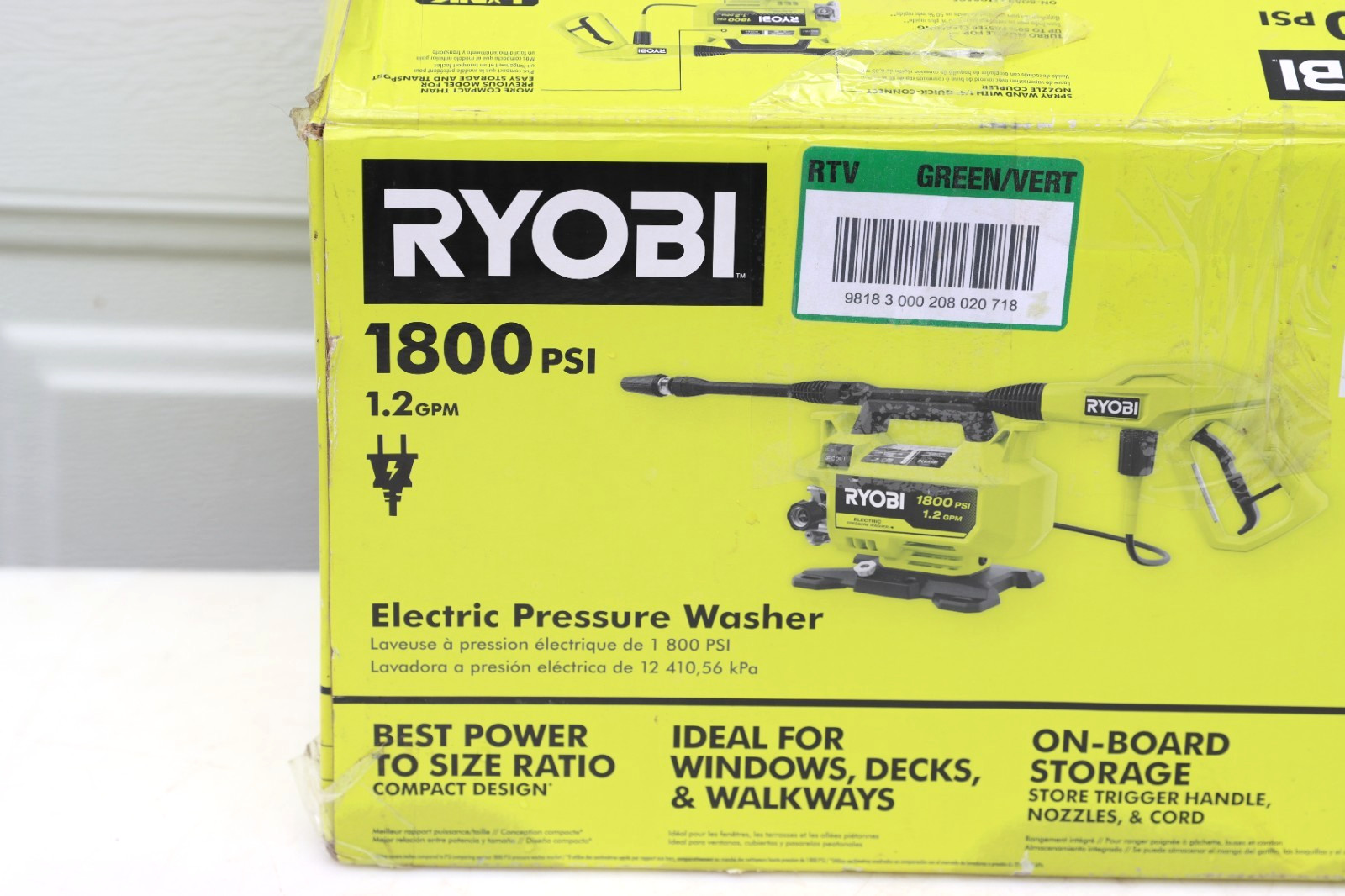 RYOBI 1800 PSI 1.2 GPM Cold Water Corded Electric Pressure Washer, Read Desc.
